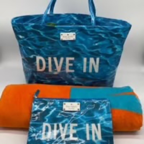 Kate Spade New York "DIVE IN" Harmony Tote~Beach Towel~GIA "DIVE IN" Pouch~Rare~ - Picture 1 of 9